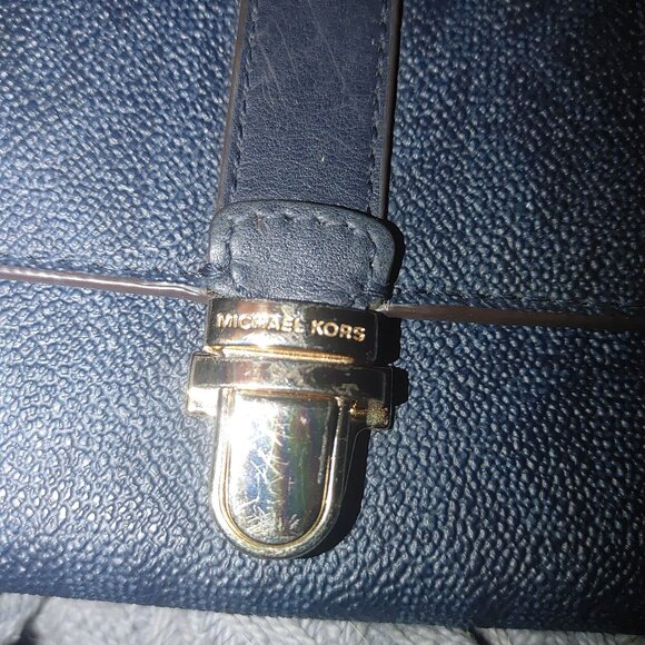 Michael Kors Long Wallet Navy Blue Leather Snap Closure Multiple Card Slots - Picture 8 of 8